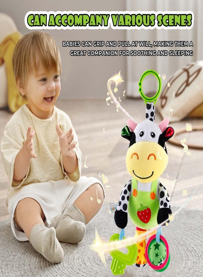 LUKCOZMO Interactive 3D Teethers Musical Baby Toy-Plush Stroller Hanging Doll for Infant Babies Stuffed Animal Activity Soft Toys with Multi-Sensory Crinkle, Rattle & Textures for Tummy Time 0-3 Years Cow - Image 5